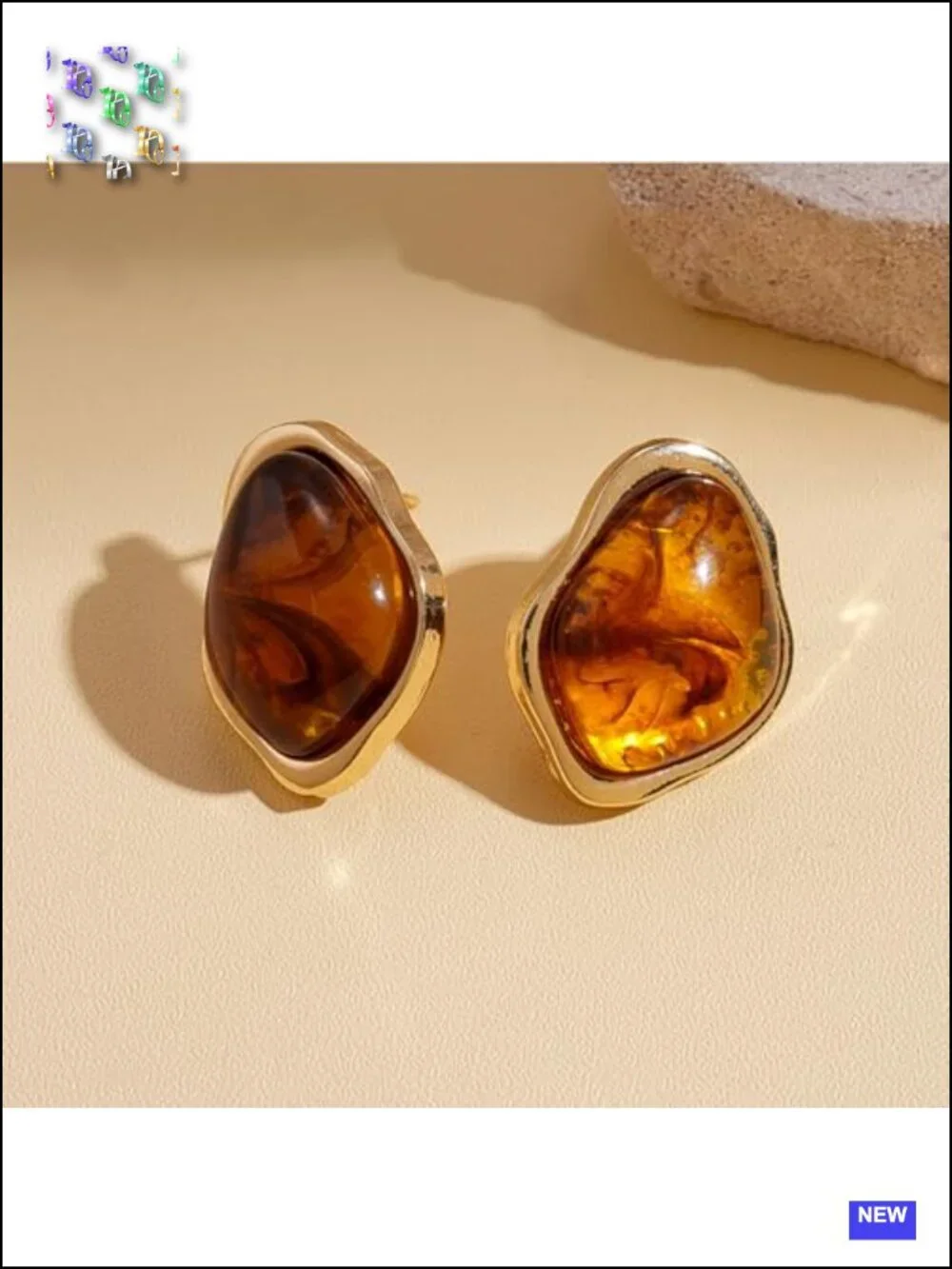 Chunky Gold Tiger Eye Stone Earrings Statement Resin Stud Earring Vintage